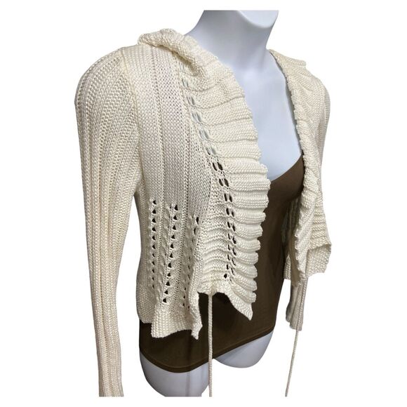 Cartise Cropped Cardigan Boutique Style Sweater Wrap Knit Juniors Large Ruffle - Picture 4 of 14